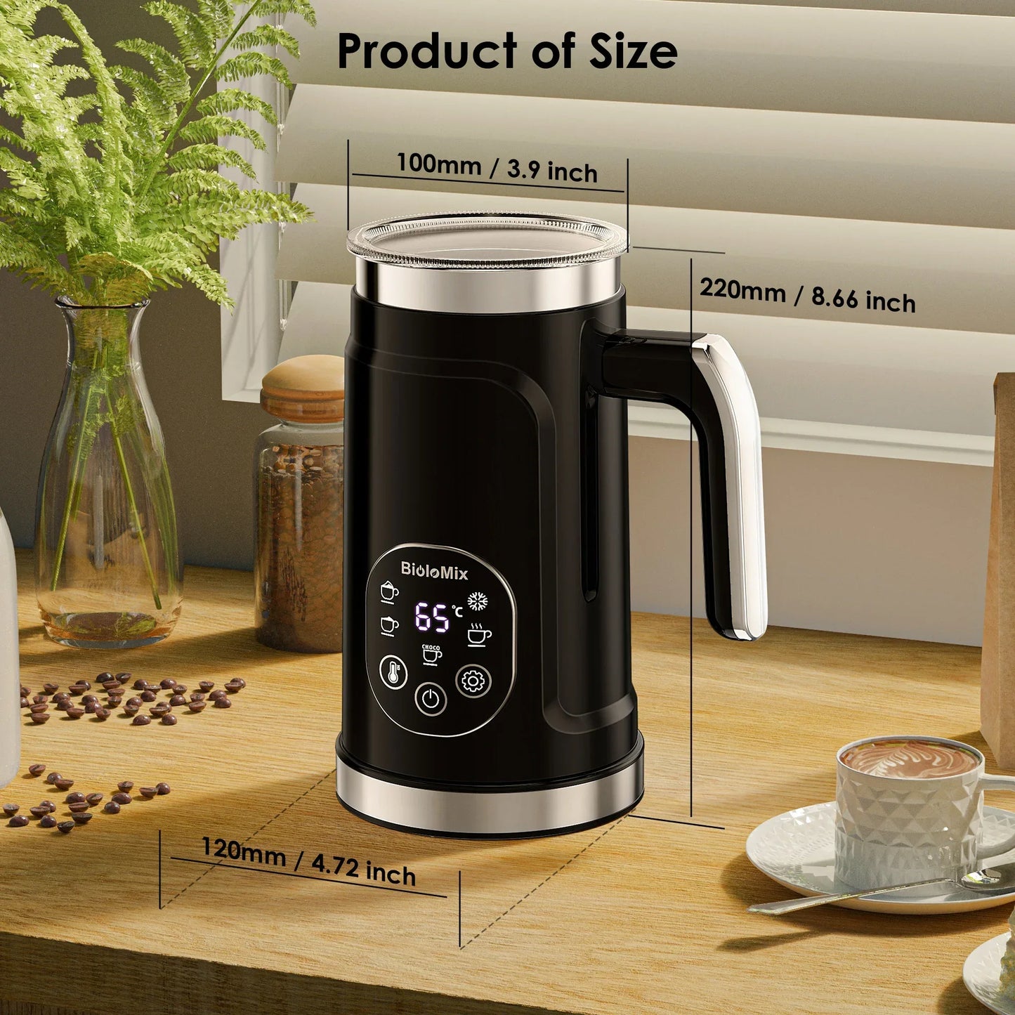 BioloMix 5-in-1 Milk Frother with Upgraded LED Display Touch Screen - Hot And Cold Foam Maker Milk Warmer for Coffee Latte