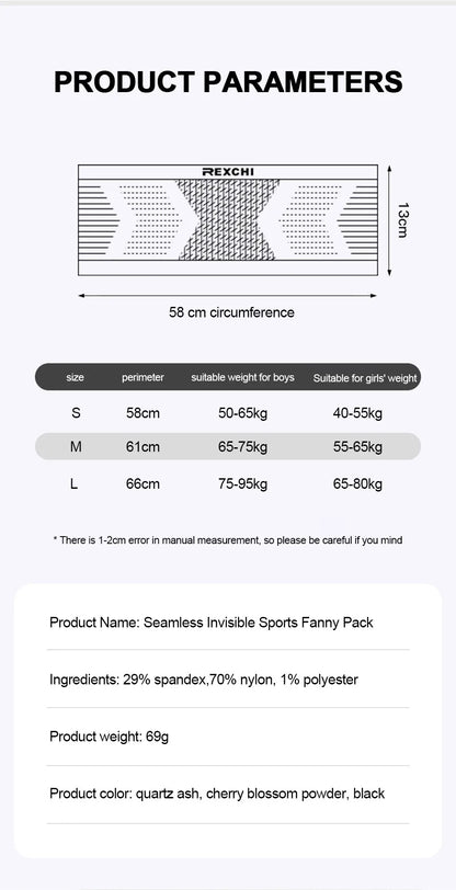 Seamless Invisible Running Waist Belt Bag Unisex Sports Fanny Pack Mobile Phone Bag Gym Running Fitness Jogging Run Cycling Bag