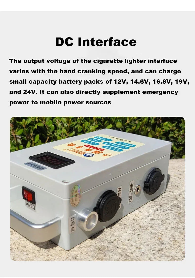 30W Hand Crank Generator Portable Mobile Phone Power Bank High Power Large Capacity 12V/5V Outdoor Manual Capacitor Generator