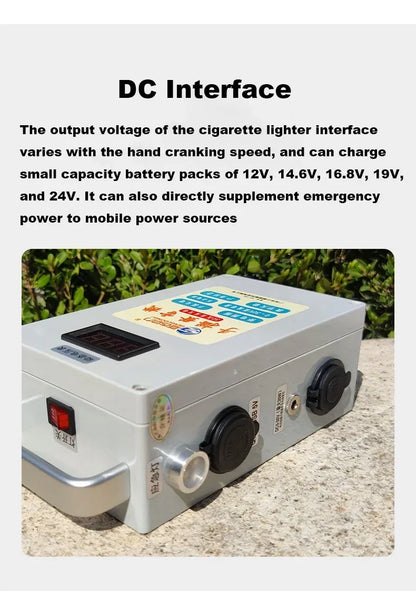 30W Hand Crank Generator Portable Mobile Phone Power Bank High Power Large Capacity 12V/5V Outdoor Manual Capacitor Generator
