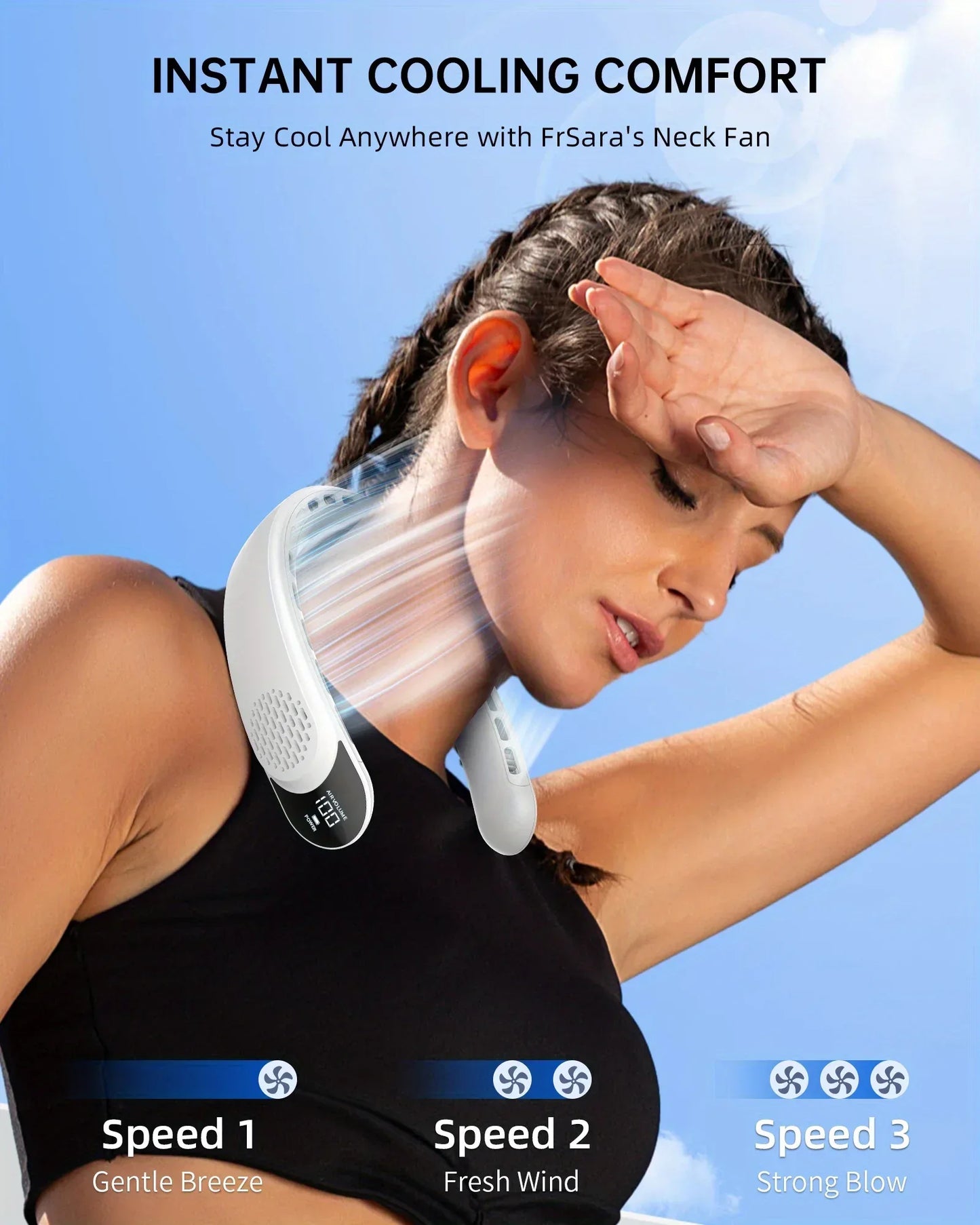 Neck Fan Rechargeable Ice Cooling Personal Air Conditioner, LED Digital Display Mini Fan for Running Cycling Office Home Outdoor