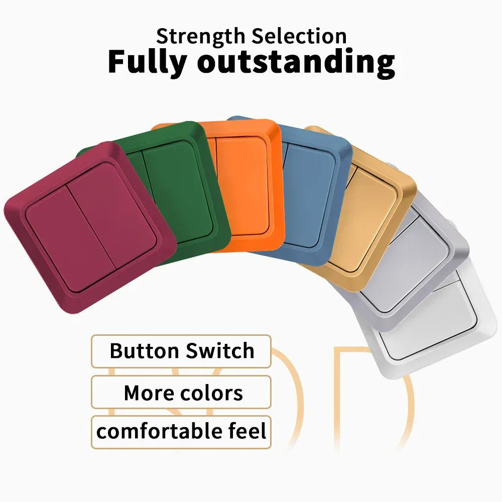 Blue Flame Retardant EU Standard Spray Plastic Rocker Switch Wall Surface 2 Gang 1 Way Button Light Switch On/Off Classic Switch