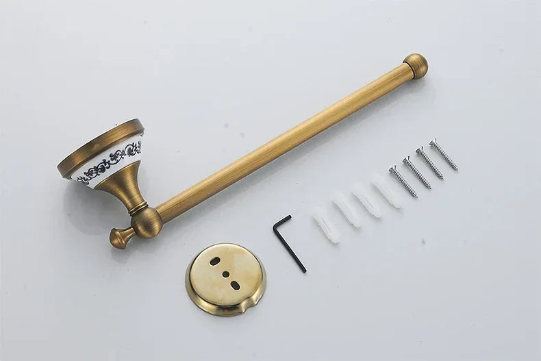 Antique Brass 2pc Bathroom Accessories Set, Bronze Dispenser Towel Rod and Toilet Paper Holder for Bathroom Wall Mounted