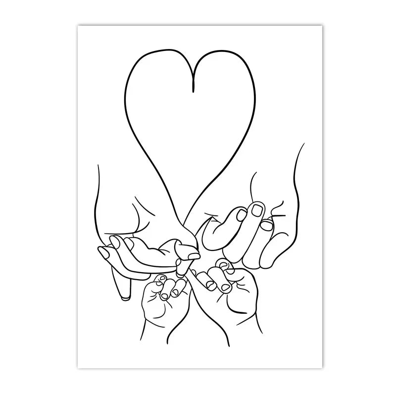 Love Hands Abstract Line Canvas Painting Family Portrait Print Mom Dad Daughter Son Art Poster Nordic Wall Pictures Home Decor