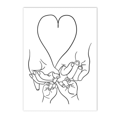 Love Hands Abstract Line Canvas Painting Family Portrait Print Mom Dad Daughter Son Art Poster Nordic Wall Pictures Home Decor