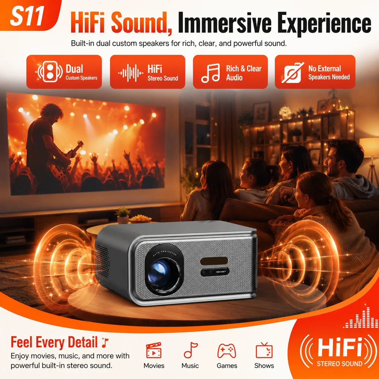 2026 New Smart Projector 2500 ANSI LM Google Play HDR10+ 1920*1080P Full HD Support 8K Video For Home Movie Theater TV Gaming