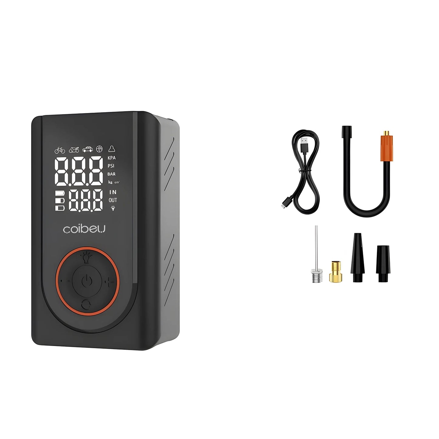 60W Wireless Portable Inflation Pump, 1800mAh Dual Battery, 5 Modes (Car/Bicycle/Motorcycle), LED, Auto Shut-Off, Type-C