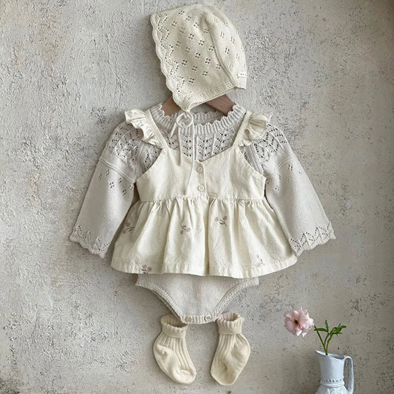 MILANCEL Baby Girl Summer Set Toddler Embroidered Ruffle Dress Top Shorts 2pcs