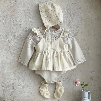 MILANCEL Baby Girl Summer Set Toddler Embroidered Ruffle Dress Top Shorts 2pcs