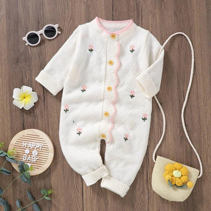 Newborn Baby Rompers Knit Infant Girl Jumpsuit Long Sleeve Autumn Toddler Kid Clothes Fashion Ruffles Embroidered 0-18M Overalls