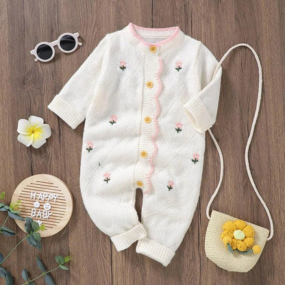 Newborn Baby Rompers Knit Infant Girl Jumpsuit Long Sleeve Autumn Toddler Kid Clothes Fashion Ruffles Embroidered 0-18M Overalls