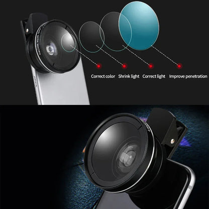 Professional 2 in 1 Lens Universal Clip 37mm Cell Phone Lens 0.45x 49uv Super Wide Angle + Macro HD Lens for All Smartphones