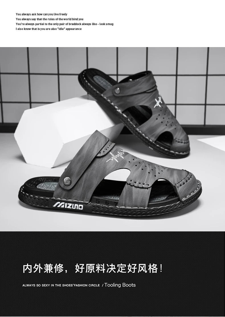Men's Baotou Sandals Summer new Outdoor Cool Breathable Anti slip Waterproof Beach Shoes Soft Sole Fashion Dual purpose Slippers