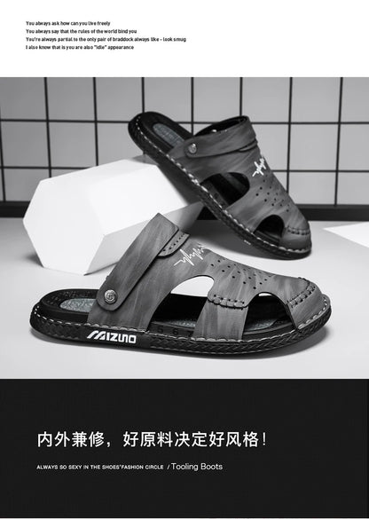 Men's Baotou Sandals Summer new Outdoor Cool Breathable Anti slip Waterproof Beach Shoes Soft Sole Fashion Dual purpose Slippers