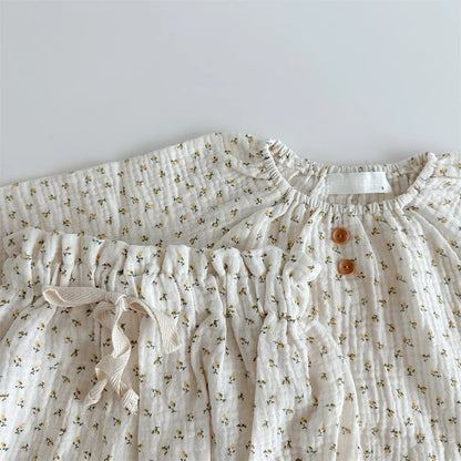 2024 Spring Newborn Floral Print Cotton Long Sleeve Tops+Shorts 2pcs Boy Girl Baby Loose Dots T-shirt Set Thin Infant Tees Suit