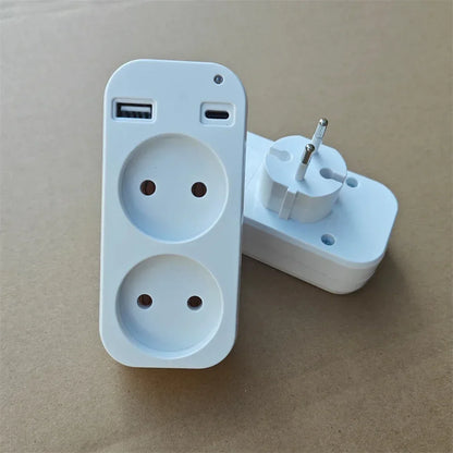 2025 New Upgrade European Plug Socket EU Plug Adapter With 2 USB Outlet Charger Multi Function Travel Charger For Phones Tablets
