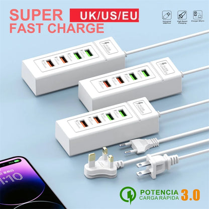 4Ports USB Fast Charger Station USB Multi Splitter Adapter USB C Expander Portable Travel Charger For iPhone Xiaomi Mobile Phone