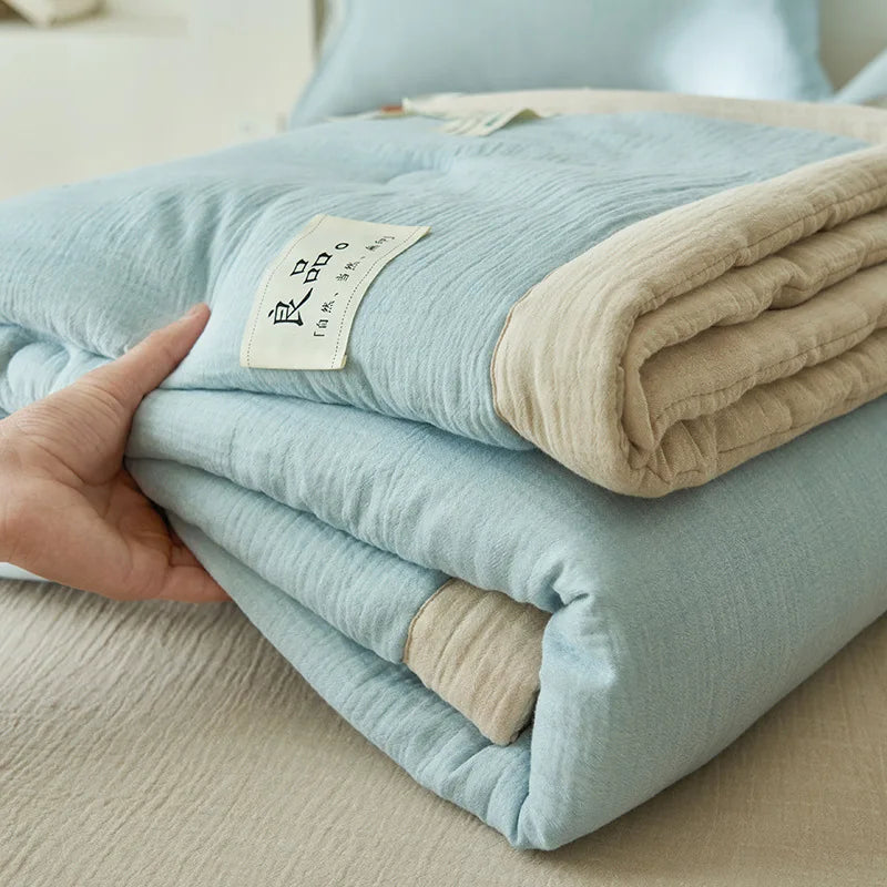 Japanese Double-Layer Yarn Summer Quilt High-Quality Two-Tone Soybean Thin Quilt Skin-Friendly Cooling Comfort for Single Double