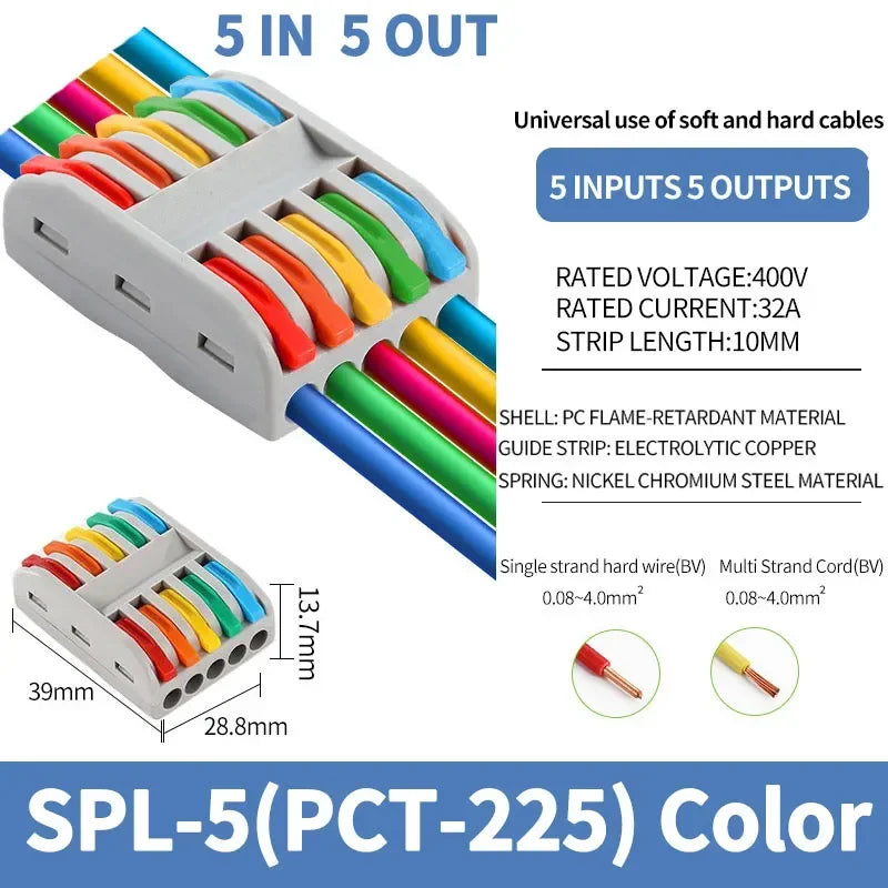 SPL2/3/4/5 Connector Wiring Terminal Quick PCT Lamp Wire Connector Parallel Wire Junction Box 1/2/3/4/5 in Multiple Out Splitter