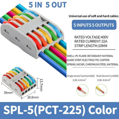 SPL2/3/4/5 Connector Wiring Terminal Quick PCT Lamp Wire Connector Parallel Wire Junction Box 1/2/3/4/5 in Multiple Out Splitter