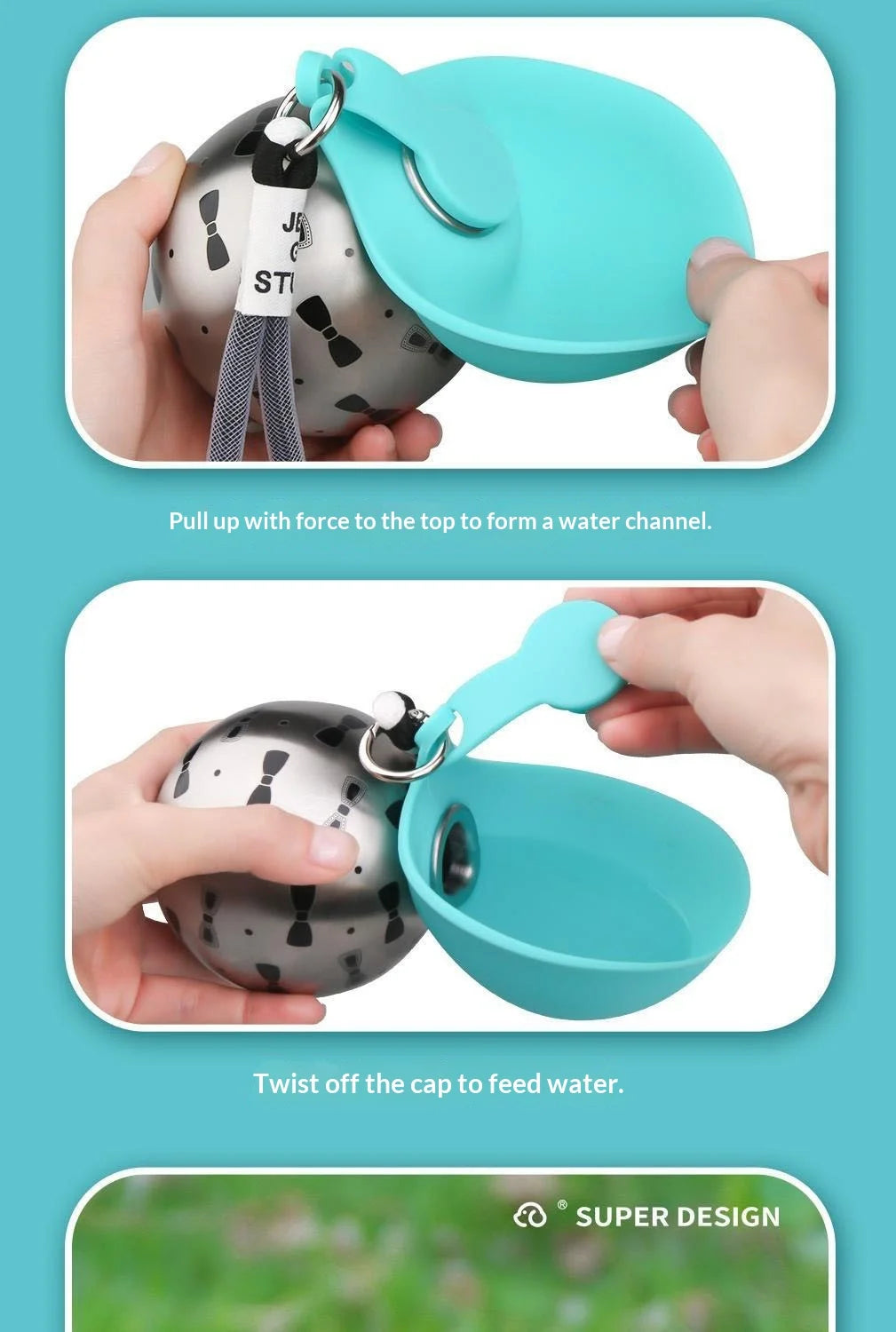 Lovewithstyle Dog Portable Water Bottle 304 Stainless Steel Ball Shaped Refillable Foldable Hook Outdoor Walking Hiking For Pet