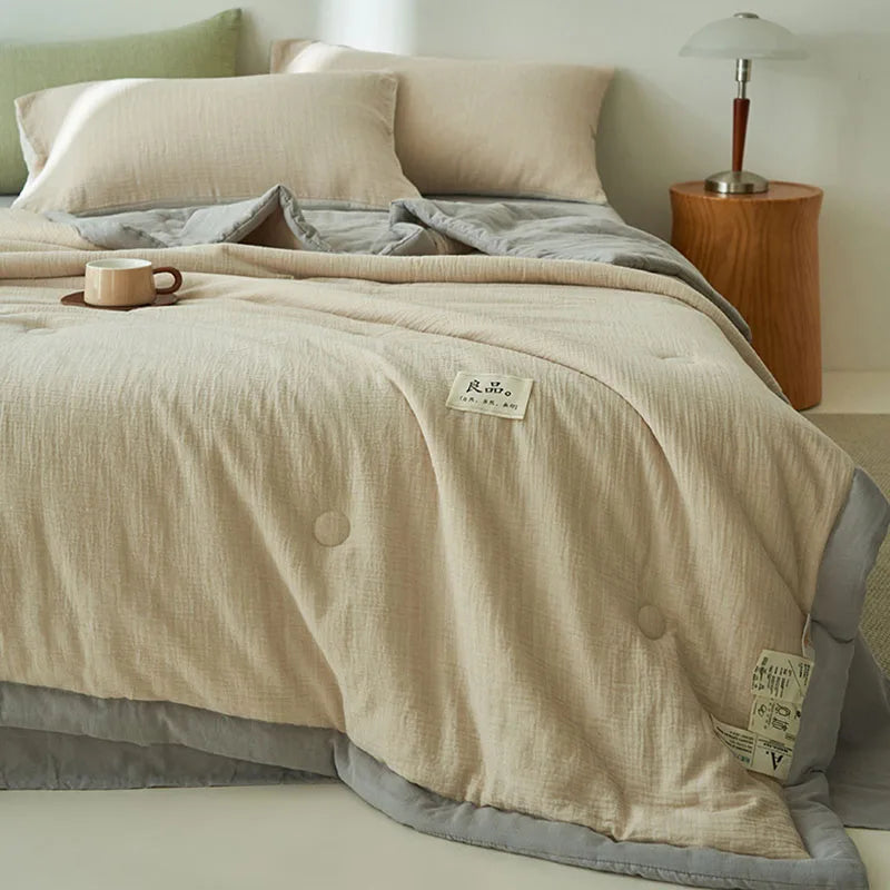 Japanese Double-Layer Yarn Summer Quilt High-Quality Two-Tone Soybean Thin Quilt Skin-Friendly Cooling Comfort for Single Double