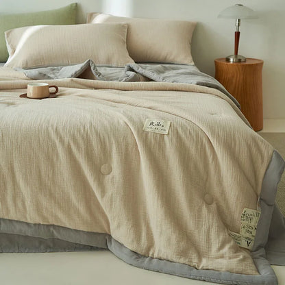 Japanese Double-Layer Yarn Summer Quilt High-Quality Two-Tone Soybean Thin Quilt Skin-Friendly Cooling Comfort for Single Double