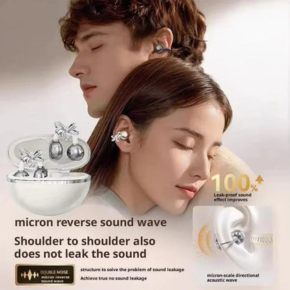 Vivo Clip-on Earbuds Wireless Bluetooth Open Ear Headphones with Detachable Crystal Bowknot Earrings For Sports Fitness Workouts