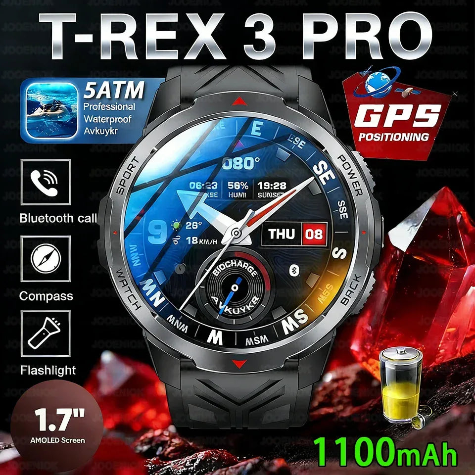New T-Rex3 Pro 1100mAh Battery Smart Watch Men Compass 5ATM Waterproof Bluetooth Call Heart Rate Sports Run tracker Smartwatch