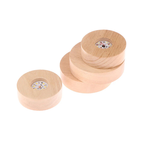 1PC Battery Operated 8/10cm Round Wooden LED Light Dispaly Base Stand Holder Table Night Lamp Base Crystal Glass Art Ornaments