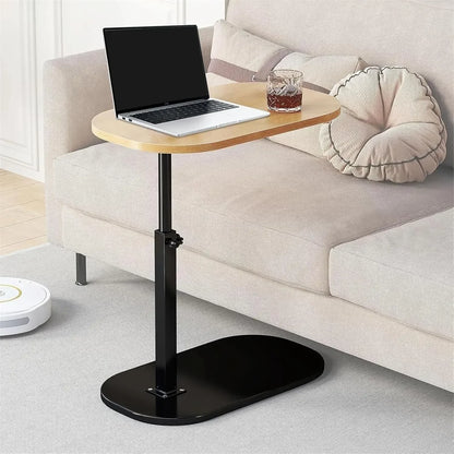 Height Adjustable Coffee Table, C-Shaped Side Table, 360° Swivel and Multi-Angle Tilt for Living Room, Office, Bedroom (Wood)