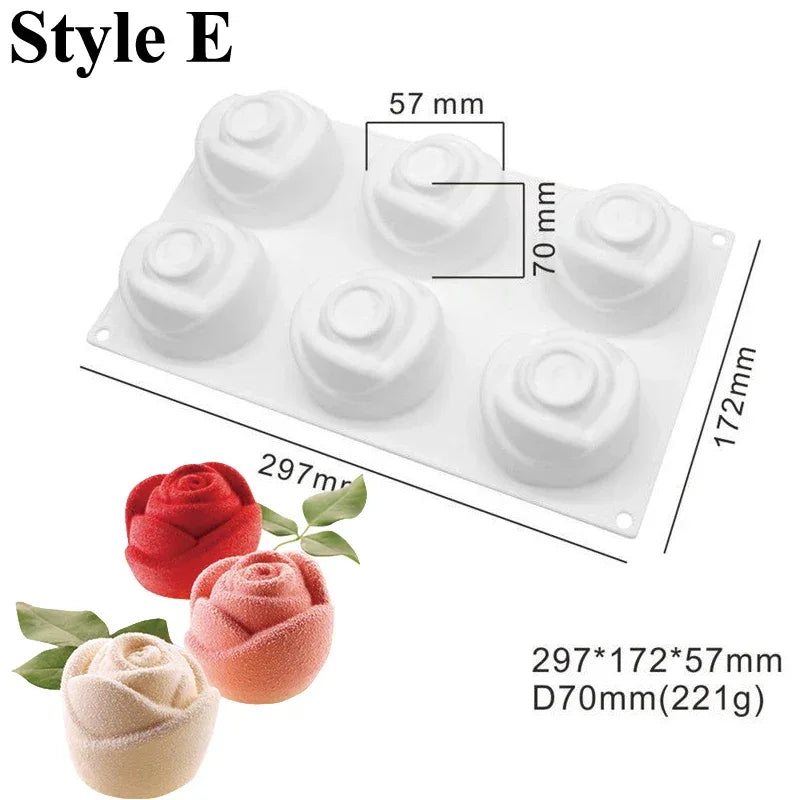 French Mousse Cake Molds Valentine's Day Pastry Baking Tools Rose Bud Design Silicone Cake Moulds Food Grade Kitchen Bakeware
