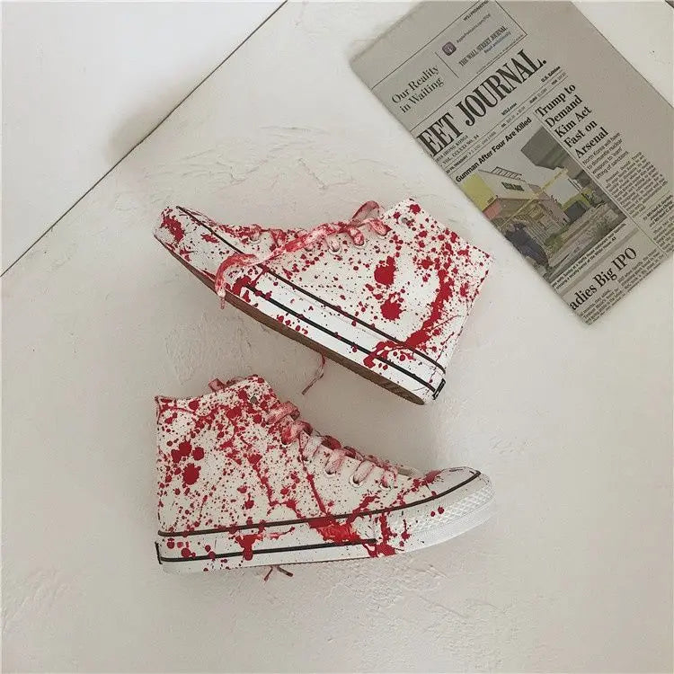 Graffiti Sneakers Men Women Black Ink Dirty Shoes Size 35-44 College Hiphop Style School Couple Shoes 2024 Spring Canvas Sneaker