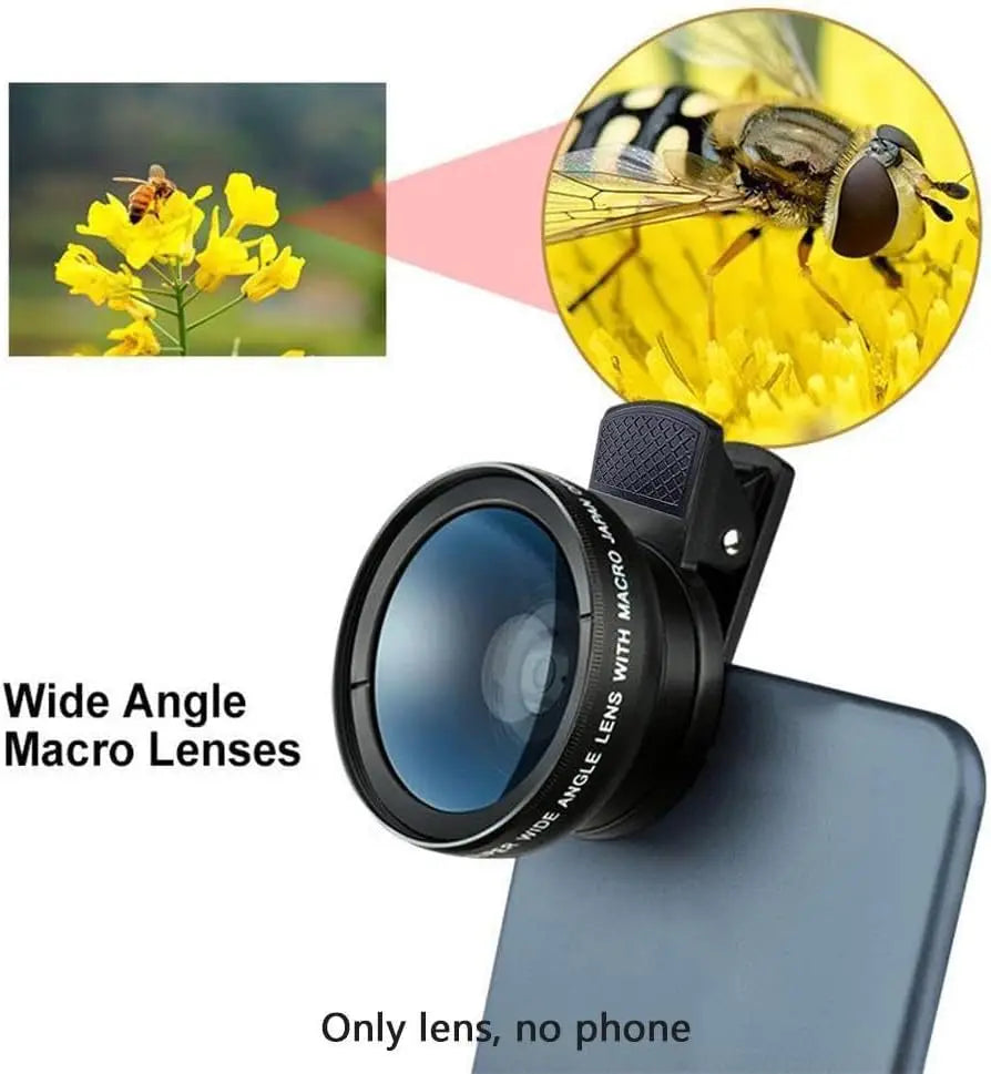 Professional 2 in 1 Lens Universal Clip 37mm Cell Phone Lens 0.45x 49uv Super Wide Angle + Macro HD Lens for All Smartphones