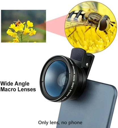 Professional 2 in 1 Lens Universal Clip 37mm Cell Phone Lens 0.45x 49uv Super Wide Angle + Macro HD Lens for All Smartphones