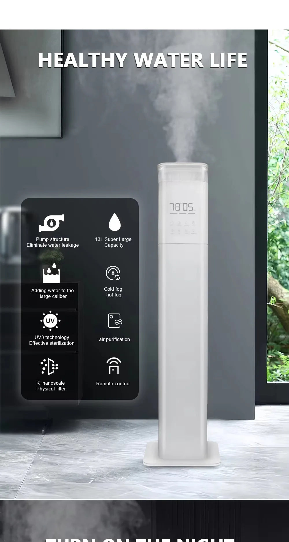 2025 New 13L Smart Humidifier with Warm Mist & Cool Mist Dual Mode, 360° Nozzle Energy Saving, Easy Clean for Home Office