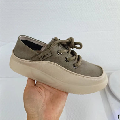 Koznoy 3.5cm Cow Genuine Leather Women Flats Fall Vulcanize Chunky Sneaker Loafer High Brand Platform Slippers Autumn Shoes