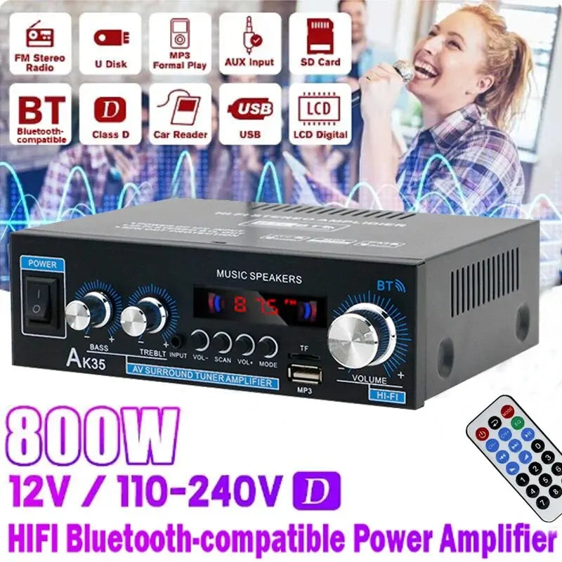 Home High-power Bluetooth Power Amplifier 2.0 Channel Constant Resistance Mini Power Amplifier Small Car Power Amplifier Multy
