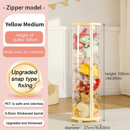 Transparent Multi-Functional Storage Bucket with Lid And Optional Wheels for Dolls Plush Toys Holiday Decorations Display Shelf