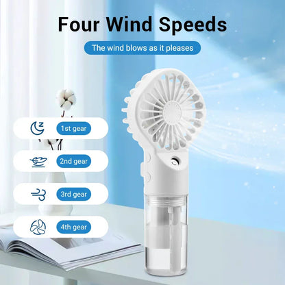 Handheld Mini Quiet Air Cooling Fan Portable Water Mist Fan USB Charging 4 Speed Humidification Spray Fan for Home Office Dorm
