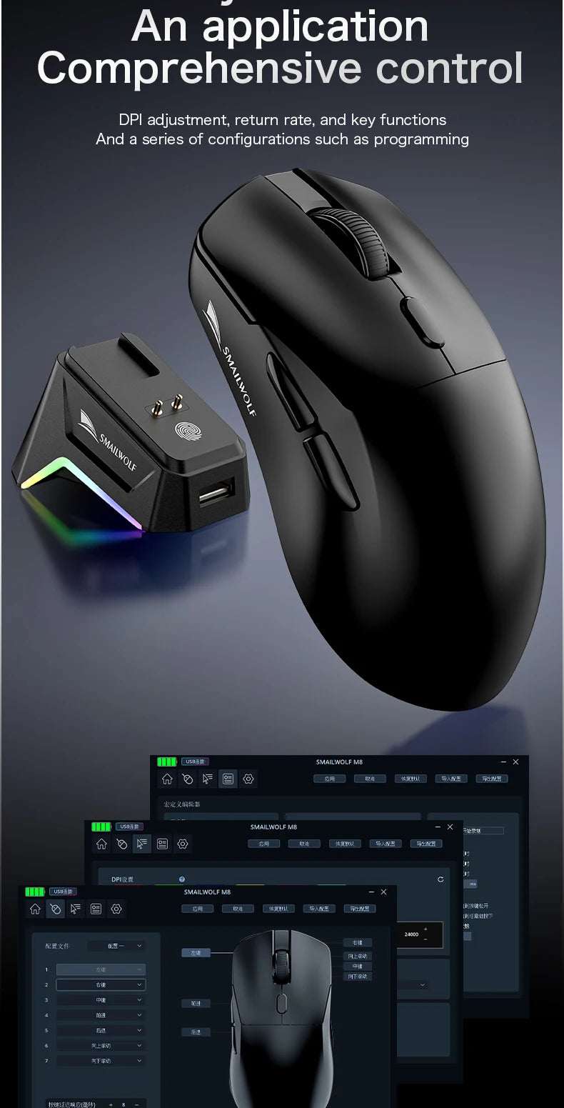 SMAILWOLF M3 PRO Wireless Bluetooth three-mode mouse E-sports gaming laptop desktop PAW3311 wired home Lightweight FPS
