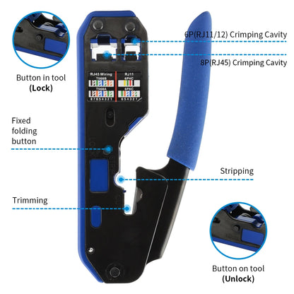 RJ45 Crimping Tool Set, 8P6P Cat5 Cat5e Cat6 Ethernet Crimper Pliers with Wire Stripper Cutter for RJ11 RJ12 Modular Plugs