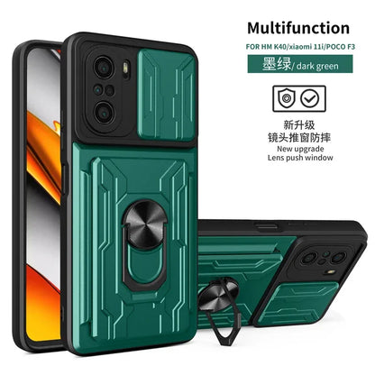 For xiaomi poco f3 case slide card camera armor phone case for pocophone little poco f3 f 3 pocof3 f3poco car holder back cover