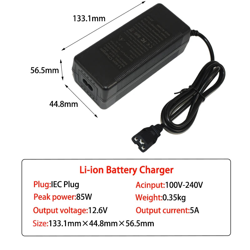 12.6V 5A Lithium Battery Charger for 3S 18650 Li-ion Packs (12V) EU/US/UK/AU Plug High Quality Charger