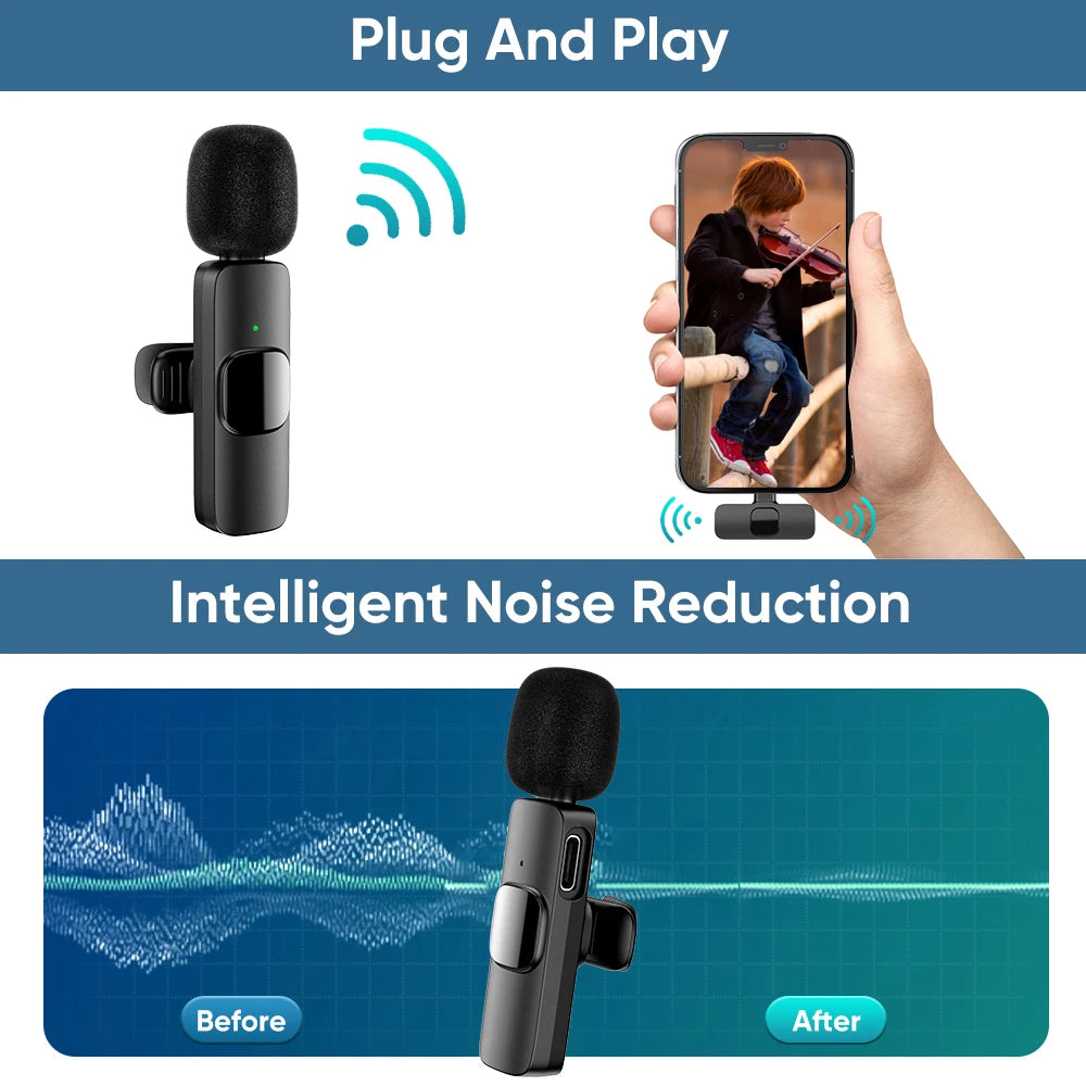 Lavalier Microphone 2.4G Wireless Portable Audio Video Recording Mini Mic for iPhone Android Live Broadcast Gaming Phone Mic
