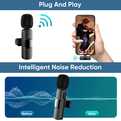 Lavalier Microphone 2.4G Wireless Portable Audio Video Recording Mini Mic for iPhone Android Live Broadcast Gaming Phone Mic