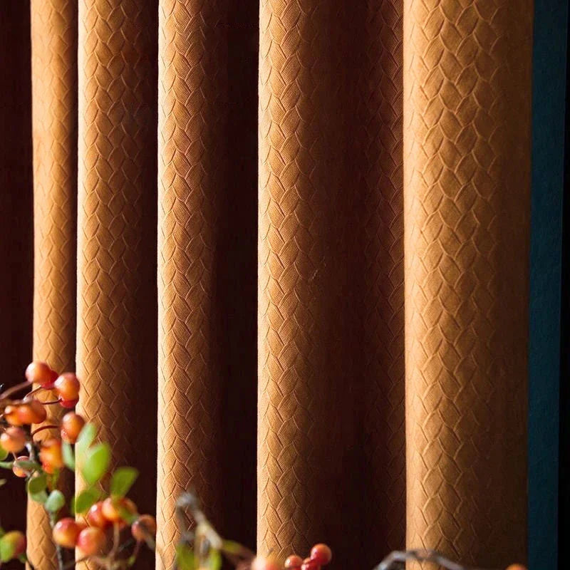 Home Art High-end Curtains for Living Room Luxury Bedroom Blackout Curtain Solid Color Japan Style Fishbone Pattern Room Drapes