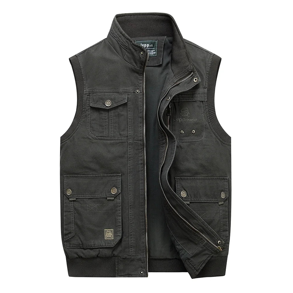 Gilets en coton multipoches pour hommes, grandes tailles XL à 5XL, vestes sans manches pour hommes, printemps-automne, gilets de pêche, gilets de photographie à col.