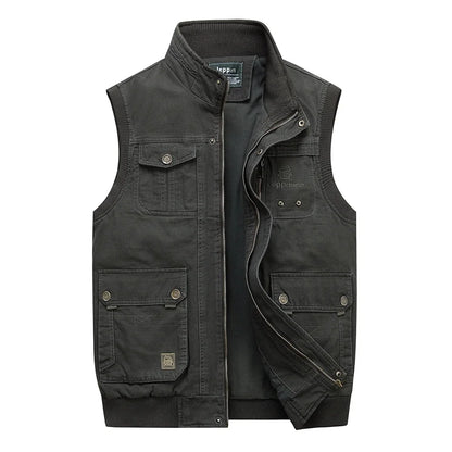 Gilets en coton multipoches pour hommes, grandes tailles XL à 5XL, vestes sans manches pour hommes, printemps-automne, gilets de pêche, gilets de photographie à col.