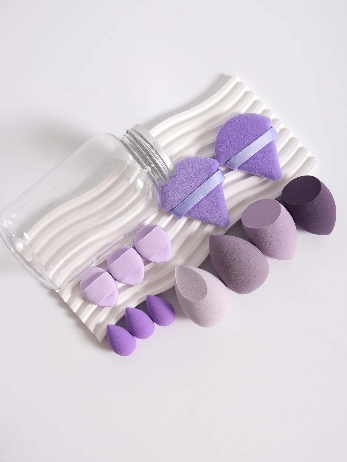 12Pcs Makeup Sponge Set with Storage Jar Latex-Free, Makeup Sponge Finger Puff, Dual-Use Wet & Dry Foundation Cosmetic Puffs